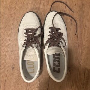 Converse White Leather Sneakers with Brown Laces